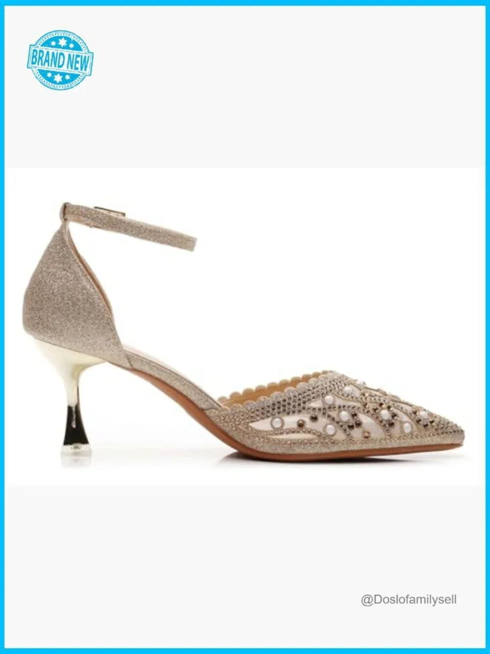 Stunning Slingback Pump Kitten Heel Studded Party Wedding Pointed Toe Adjustable